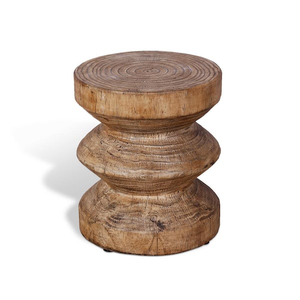 Zeus & Ruta Accent Round Side Table with Wooden Grain Finish for Outdoor Patio Garden Indoor Home