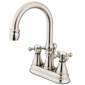 Vintage 4 in. Centerset 2-Handle Bathroom Faucet with Brass Pop-Up in Brushed Nickel