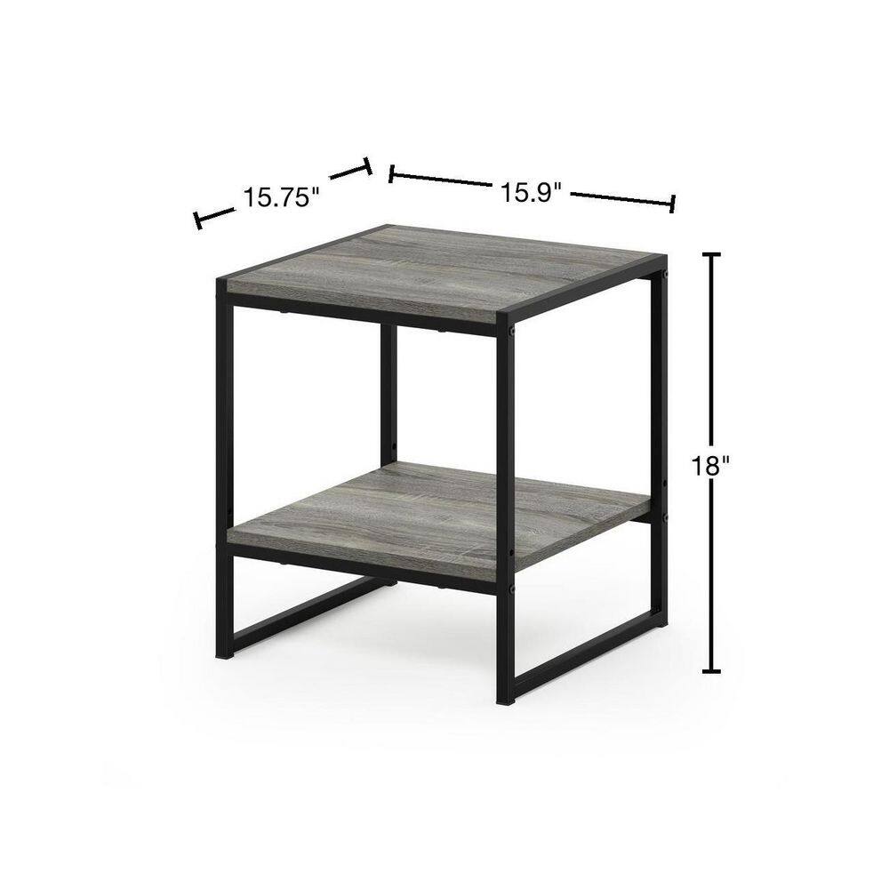French Oak Grey 2-Tier Wood and Metal End Table