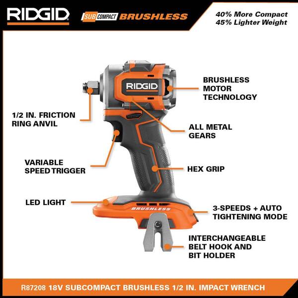 RIDGID - 18V SubCompact Brushless Cordless 3/8 in. Impact Wrench and 1/2 in. Impact Wrench Kit (Tools-Only)