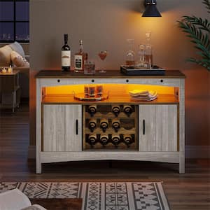 50 in. Wash White Versatile Sideboard and Bar Cabinet Combo with LED Lights Removable Wine Rack