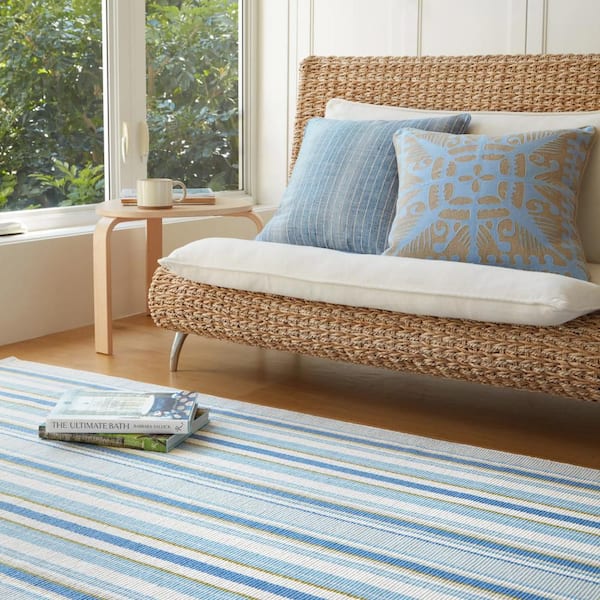 Daphne Stripe Handwoven Cotton French Blue 10 ft. x 14 ft. Indoor Area Rug