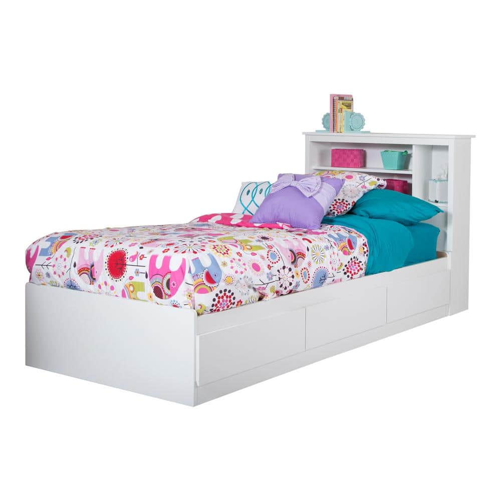 Pure White Twin Captain's Bed with 3 Drawers
