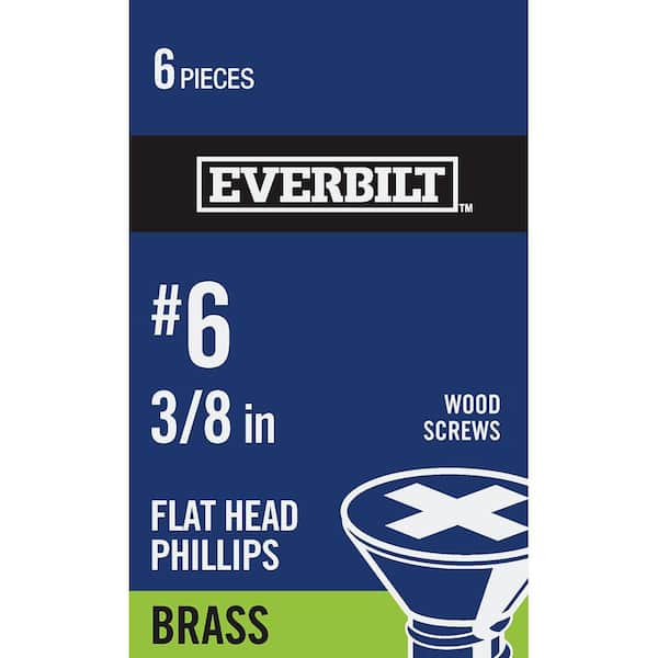Everbilt #6 x 3/8 in. Phillips Flat Head Brass Wood Screw (6-Pack)