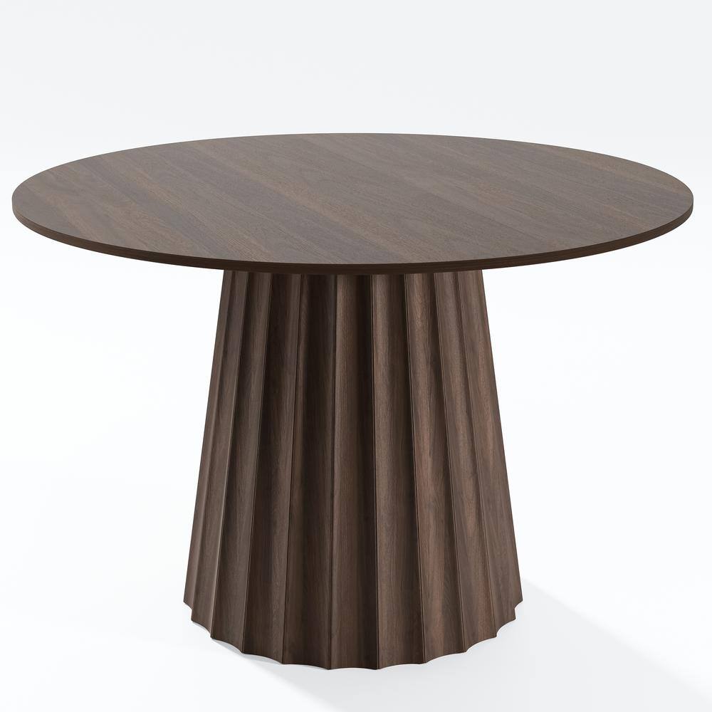 Round Walnut Wood 46 in. Column Base Dining Table Seats 4