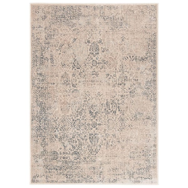 Vintage 3 ft. x 4 ft. Light Blue/Cream Distressed Ornate Area Rug