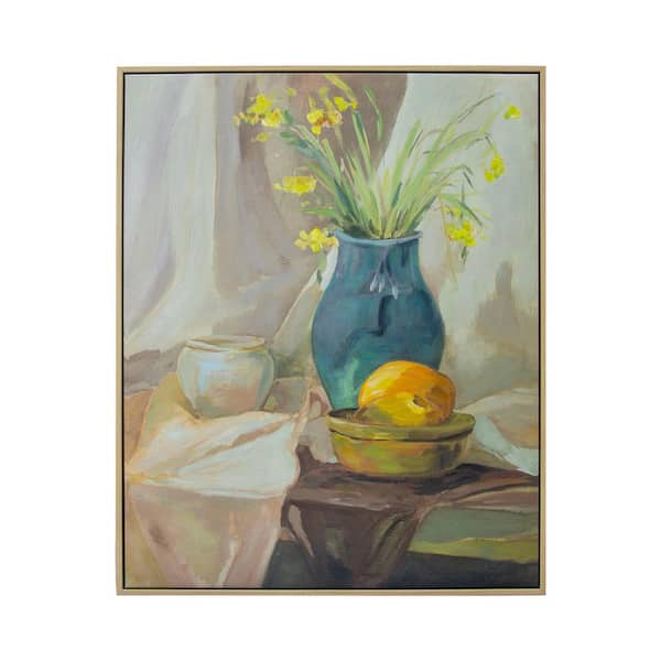 Unbranded Still Life Vase Hand Painted Floater Frame Wall Art Print 24 in. x 36 in.