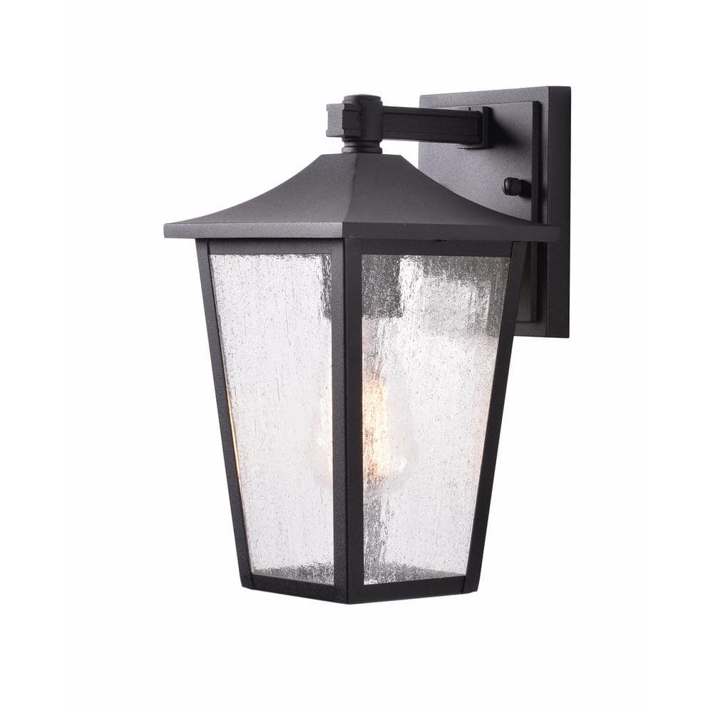 Home Decorators 1-Light Black Aluminum Outdoor Wall Lantern Sconce  Seeded Glass 
