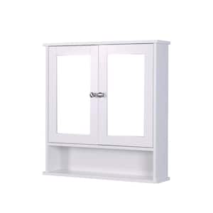 22.05 in. W x 5.12 in. D x 22.8 in. H Bathroom Storage Wall Cabinet in White with 2 Mirror Doors and Adjustable Shelf