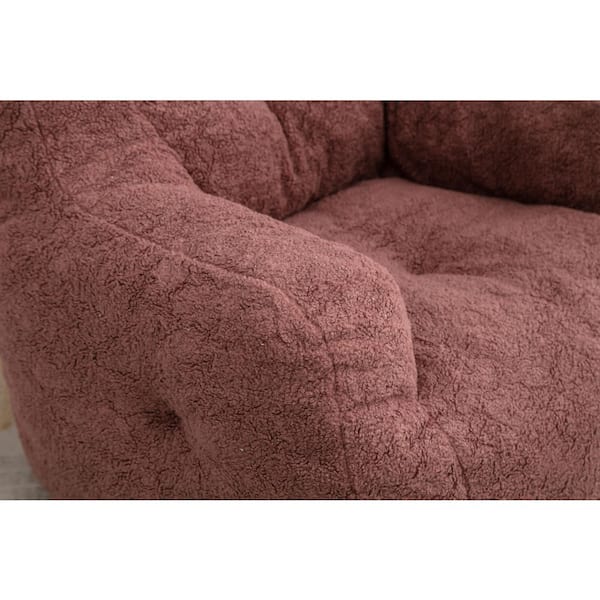 37 in. W x 39.37 in. D x 27.56 in. H Red Soft Tufted Foam Bean Bag Chair with Teddy Fabric