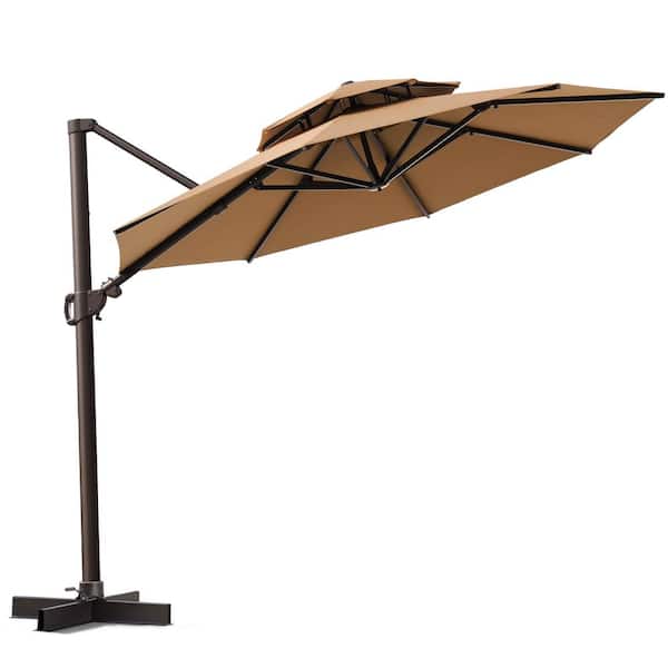 Crestlive Products 11.5 ft. Outdoor Double Top Octagon Cantilever Patio Umbrella in Tan