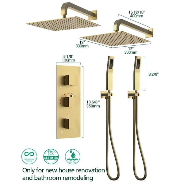 YAWWALK Triple Handle 8-Spray Dual 12 in. Wall Mount Head Shower