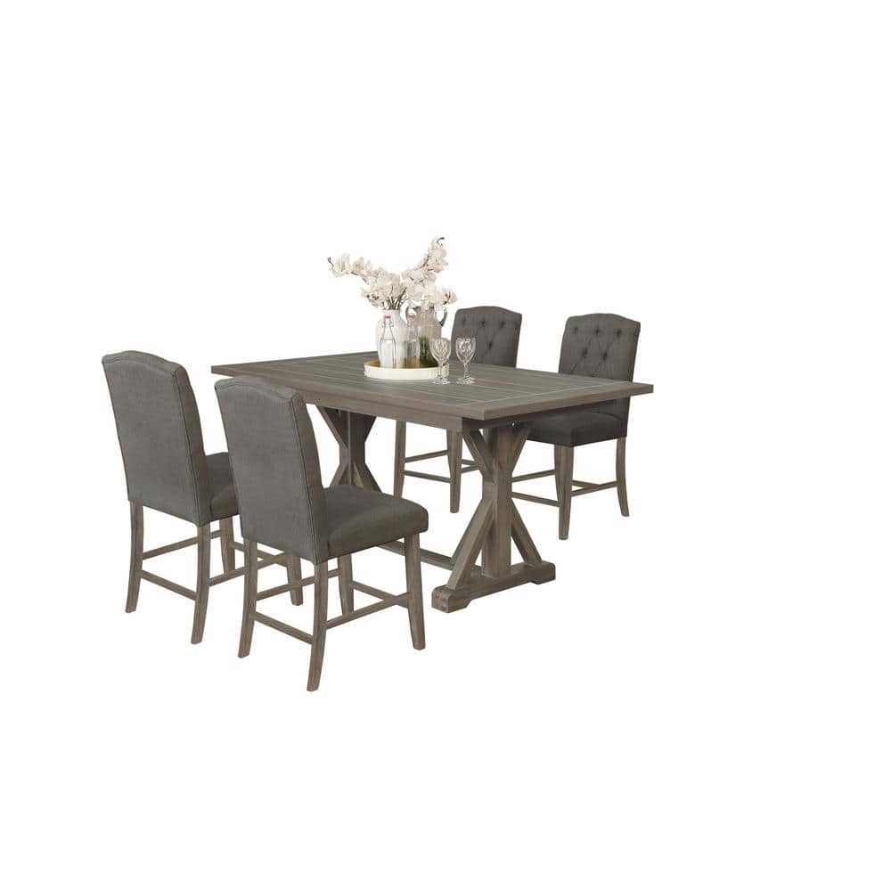 Best Quality Furniture Gilberta 5pc Counter Height Dining Set with Gray ...