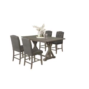Gilberta 5pc Counter Height Dining Set with Gray Linen Fabric