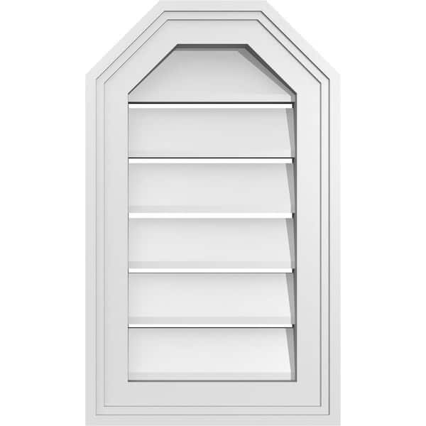 Ekena Millwork 12 in. x 20 in. Octagonal Top Surface Mount PVC Gable Vent: Functional with Brickmould Frame