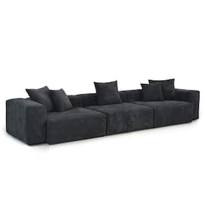 142 in. Square Arm 3-Piece Corduroy Polyester Modern Sectional Sofa in Black (3 Seats)