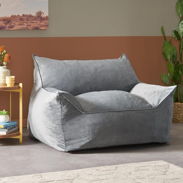 Loubar Modern Velveteen Bean Bag Chair with Armrests , Gray