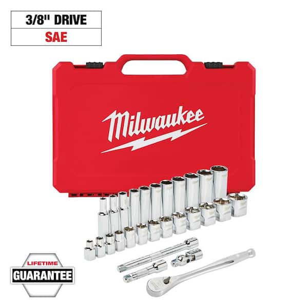 Milwaukee - 3/8 in. Drive SAE Ratchet and Socket Mechanics Tool Set (28-Piece)