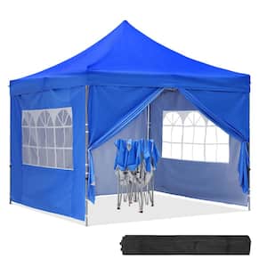 10 ft. x 10 ft. Blue Instant Folding Canopy with Sidewalls and Carrying Bag