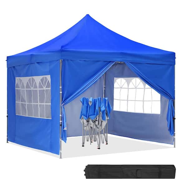 OVASTLKUY 10 ft. x 10 ft. Blue Instant Folding Canopy with 4 Sidewalls and Roller Bag for Party