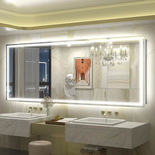 84 in. W x 32 in. H Rectangular Frameless UL Certified Front and Back LED Anti-Fog Tempered Wall Bathroom Vanity Mirror