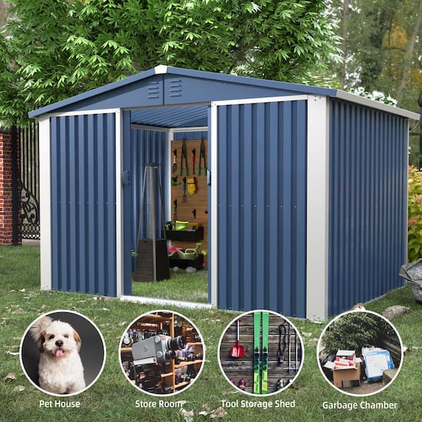Hephastu 103.74 in. W x 72.83 in. H x 75.59 in. D Multifunctional Outdoor Metal Storage Shed with air vents, in Blue
