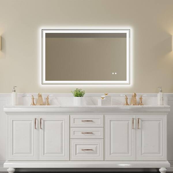 Miscool Anky 48 in. W x 30 in. H Rectangular Frameless Tempered Glass LED Wall Mount Bathroom Vanity Mirror, Makeup Mirror