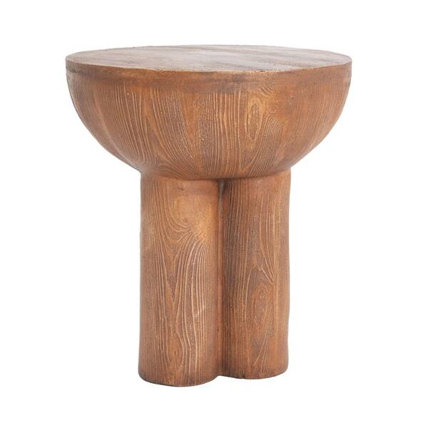 Avex Brown Round Composite 18.25 in. H Outdoor Patio Three-Legged Wood-Grain MGO Side Table