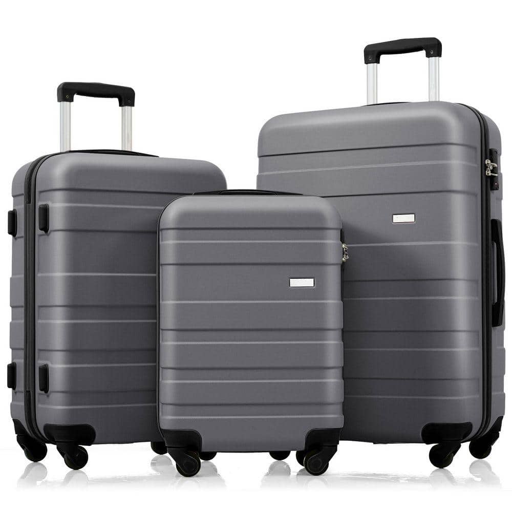 Qualler 3-Piece Gray Hardside Lightweight Durable Suitcase Luggage