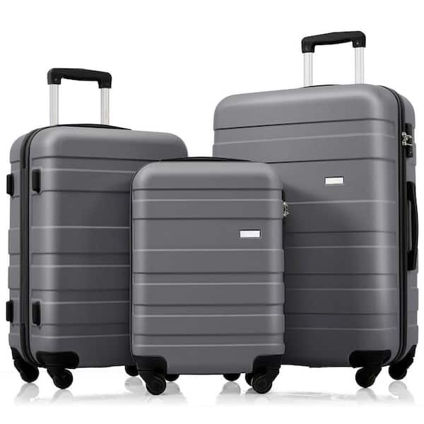 Qualler 3-Piece Gray Hardside Lightweight Durable Suitcase Luggage