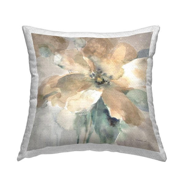 Neutral Flower Blossoms Beige Square Outdoor Throw Pillow