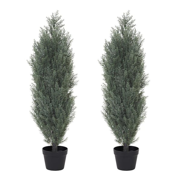 Unbranded 3 ft. Outdoor UV Resistant Artificial Topiary Trees, Faux Cedar Pine Cypress Bushes Shrubs Fake Potted Plants (2-Pack)