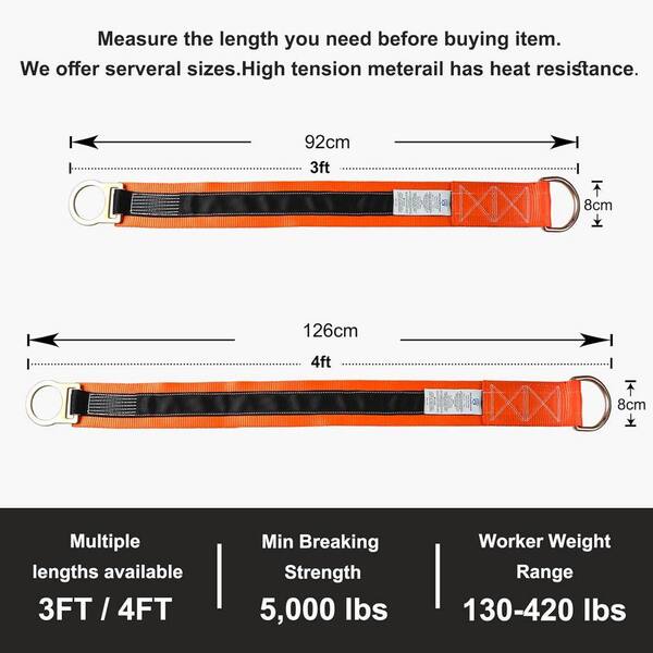 KIWDZFU 3 ft. Double Steel D-Ring Safety Strap Cross Arm Strap