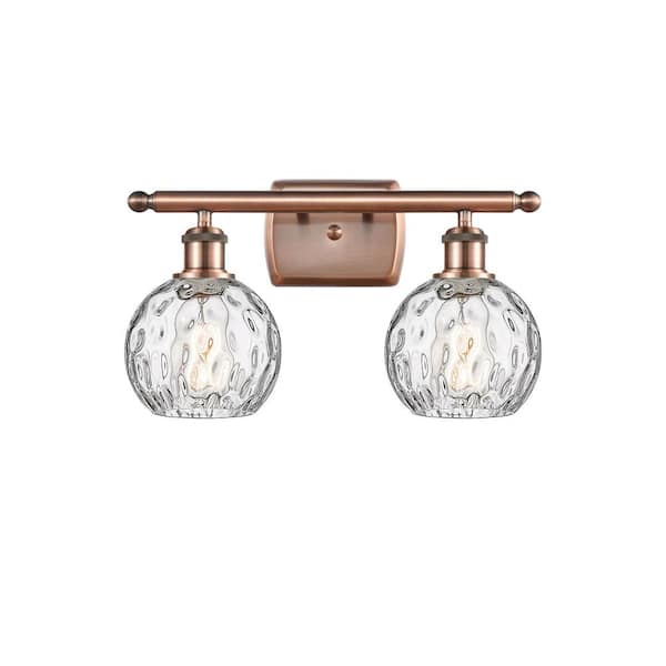 Innovations Athens Water Glass 16 in. 2-Light Antique Copper Vanity Light with Clear Water Glass Shade