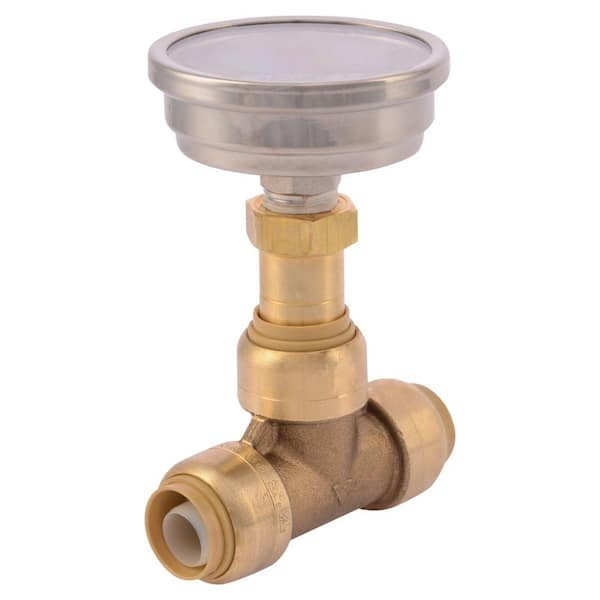 SharkBite 1/2 in. Brass Push-to-Connect Tee with Water Temperature Gauge