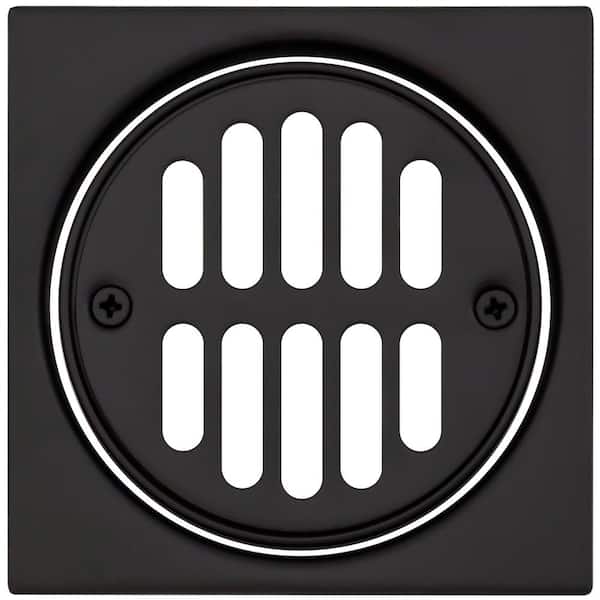 Westbrass Square Brass Shower Tile with Round Strainer Grid Drain Cover and Crown Ring, Matte Black