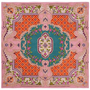 Bellagio Blue/Pink 5 ft. x 5 ft. Square Border Area Rug