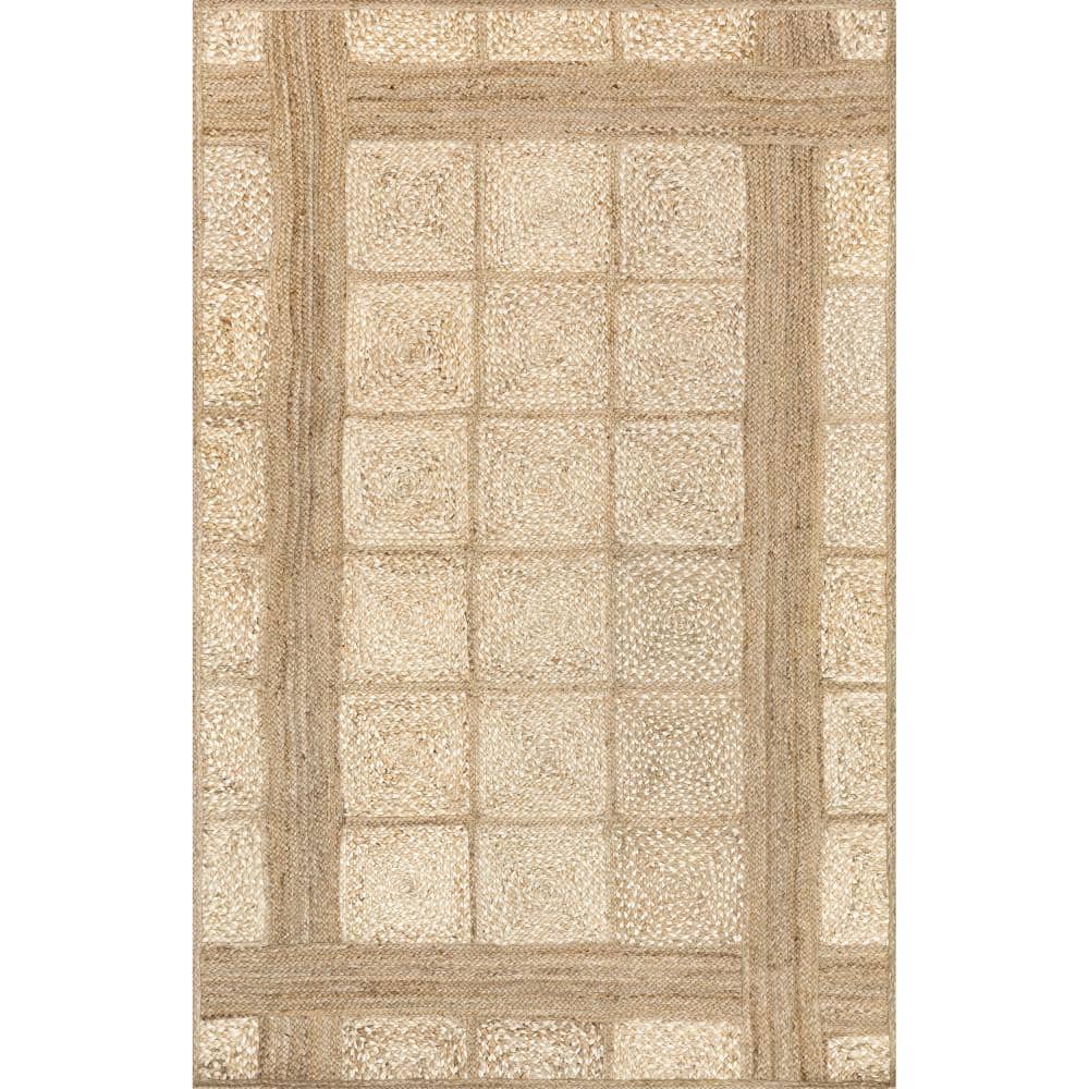 nuLOOM Bronya Solid Tiled Jute Area Rug Natural 8' ft. x 10' ft. Area Rug TAJT21A8010 The