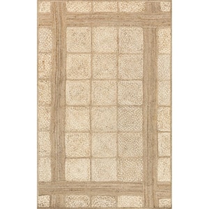 Bronya Solid Tiled Jute Area Rug Natural 8' ft. x 10' ft. Area Rug