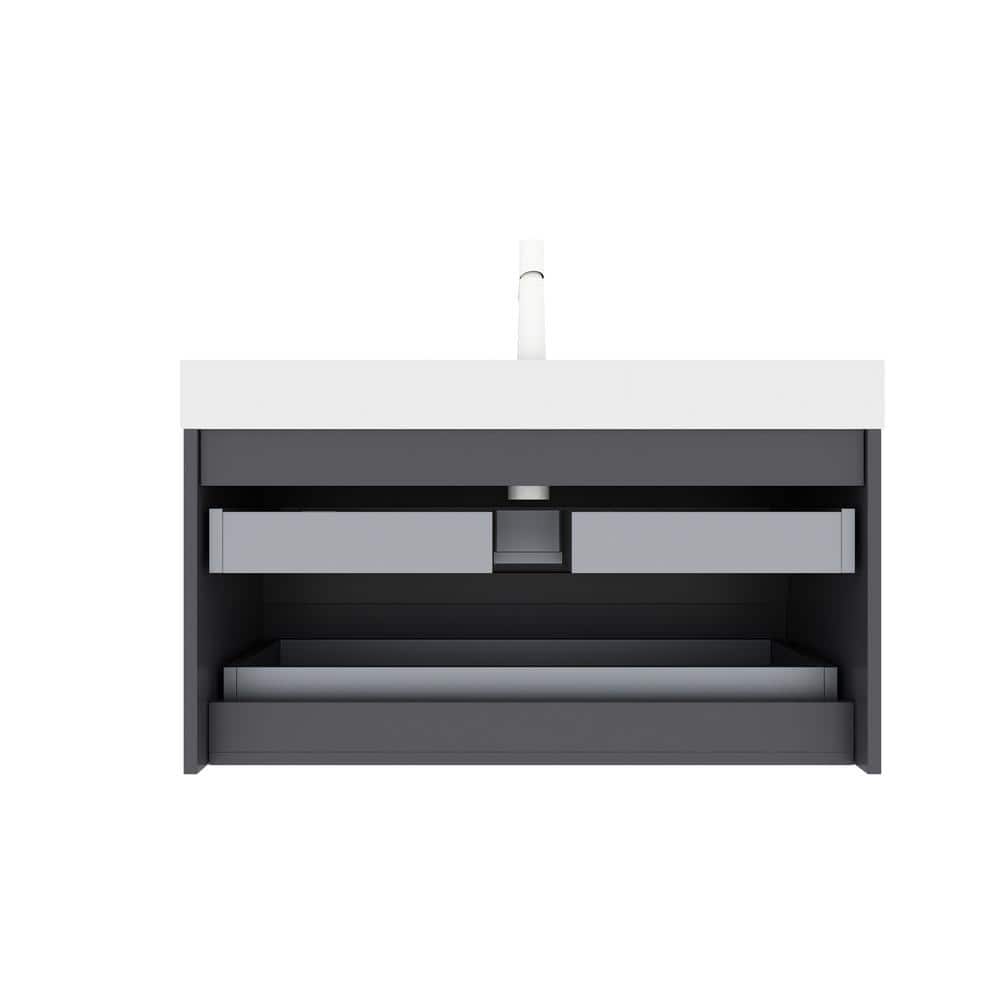 36" Gray Plywood Floating Vanity with White Acrylic Top
