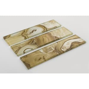 Myst Qanyon Beige/Brown 3 in. x 12 in. Smooth Glass Subway Wall Tile (3.75 sq. ft./Case)