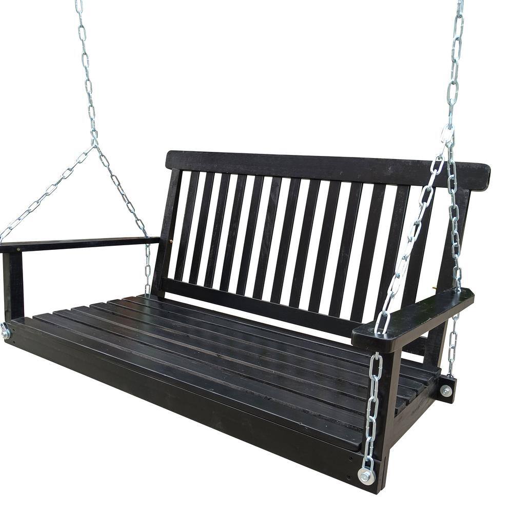 28.15 in. Black Front Porch Swing with Armrests, Wood Bench Swing with Hanging Chains price history on PriceWatchPro