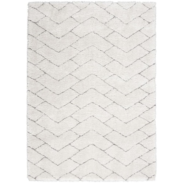 5 ft. x 7 ft. Ivory and Gray Chevron Shag Area Rug