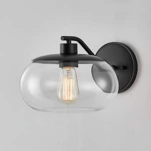 1-Light Black Wall Sconces with Round Clear Glass Shade