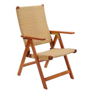 38 in. H Natural Oil Finish Wooden Indoor/Outdoor Polyweave Folding Chair, Home Patio Garden Seating