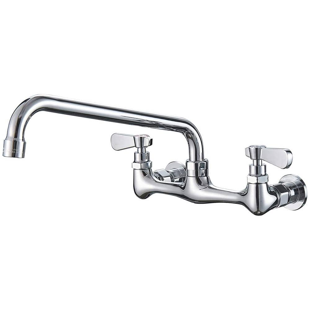 Short Reach Wall Mount Faucet with 6 Swivel Spout / Metal or Porcelain  Levers / Polished Brass Finish - NBI Drainboard Sinks