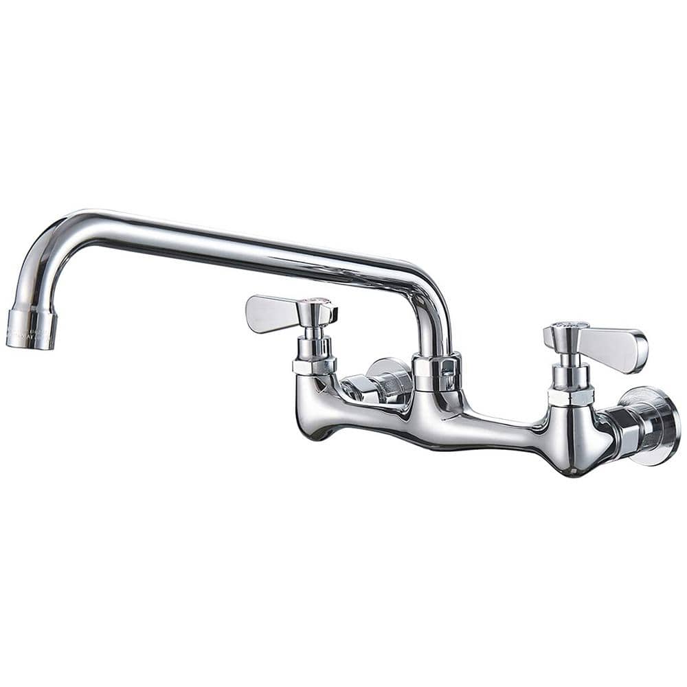Polished Chrome Wall-Mount 2-Handle Low-Arc Kitchen Faucet