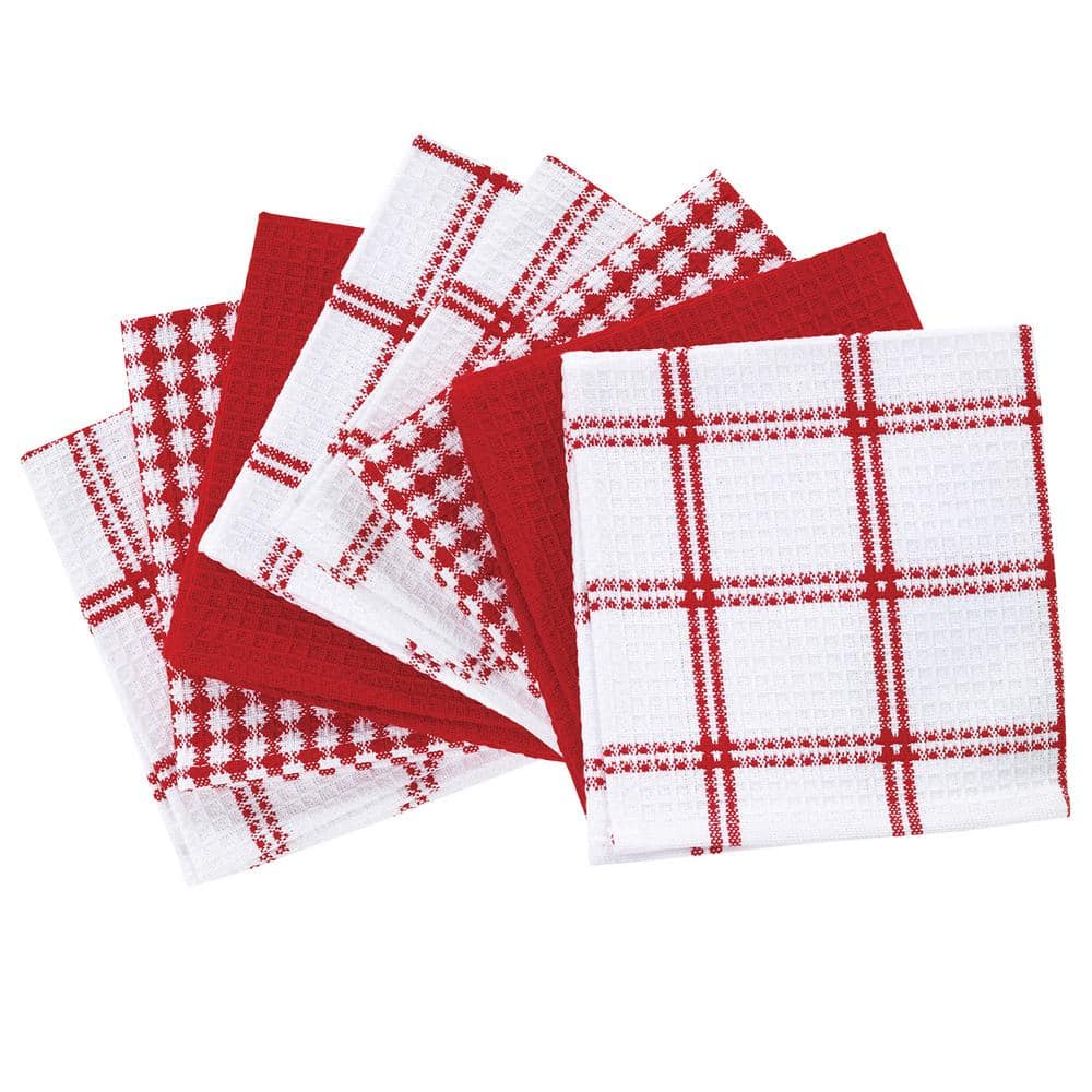 Red and White Cotton Waffle Weave Dishcloth Set, 8-Pack