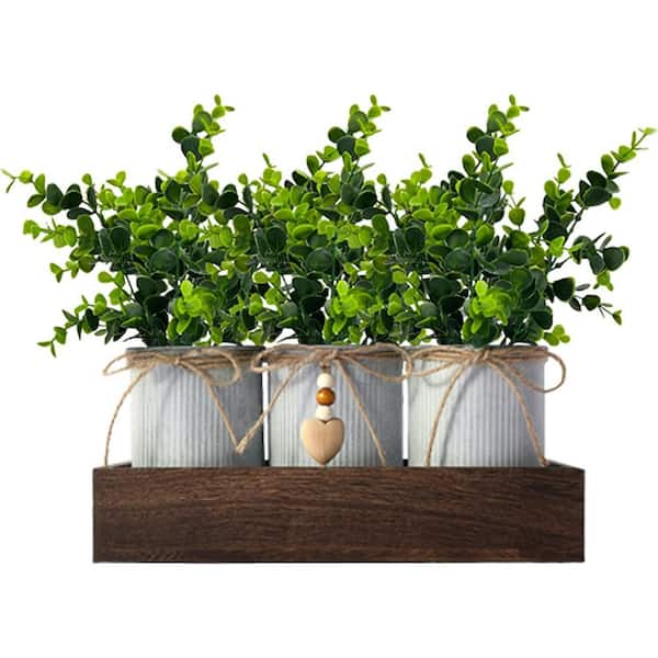 Unbranded 11 in. Green Indoor Artificial Eucalyptus in Silver Pot Set of 3