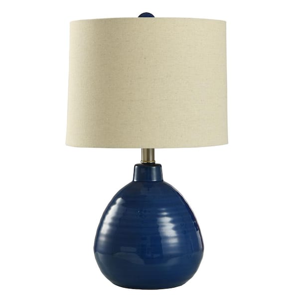 Cameron - Ceramic Table Lamp - Sailor Navy Finish - Beige Hardback Linen Shade